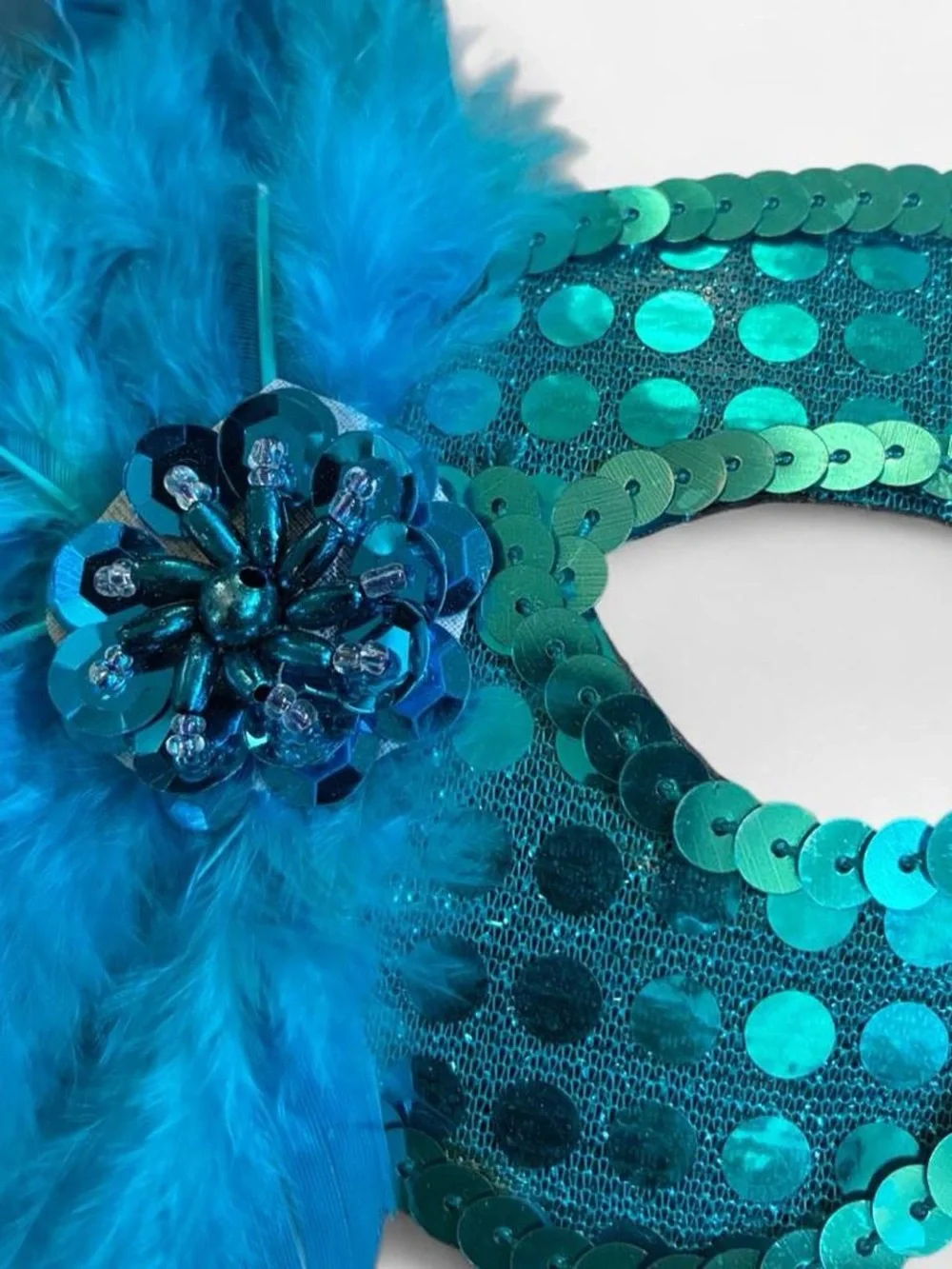 Blue Feather Sequin Eye Mask -Costume